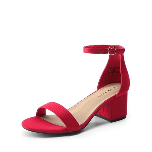 DREAM PAIRS Women's Low-Chunk Red Suede Low Heel Pump Sandals - 7.5 M US