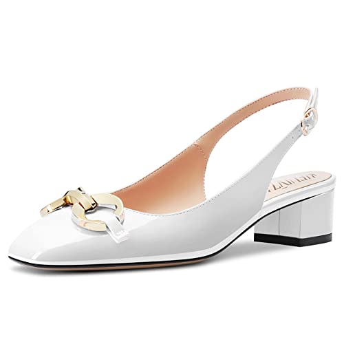 HEUIVZAR Slingback Pumps for Womens Square Toe Low Chunky Block Heel Ankle Strap Patent Casual Comfort Dress Shoes 1.5 Inch