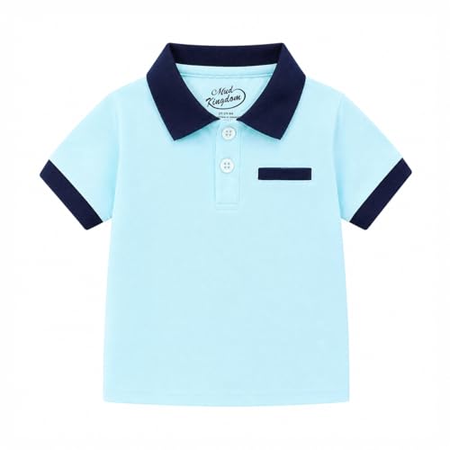 Image of Mud Kingdom Boys Polo Shirt Short Sleeve Shirt for Little Boy School Uniform with a Chest Pocket Blue 7-8 Years
