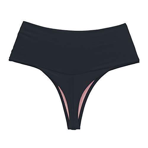 Calcinha de biquíni cintura dupla alta fio duplo Tamanho:G;Cor principal:Preto