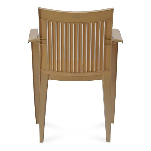 Image of Nilkamal Plastic Chair with Arm |Set of 4| 3 Year Warranty | for Home, Living Room, Outdoor | Marble Beige Colour | CHR2209