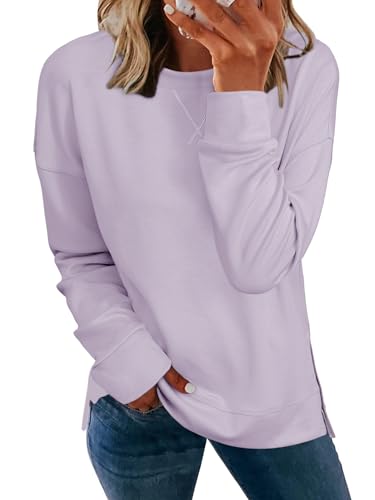 Glamaker Women's Long Sleeve Crewneck Sweatshirt Lightweight Basic Soft Loose Pullover Sweatshirts