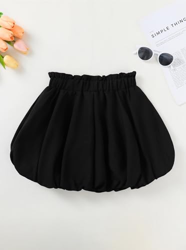 Image of Girls Skirts Cute Paperbag Bow Elastic High Waisted Bubble Ruffle Hem Puffy Mini Skirt