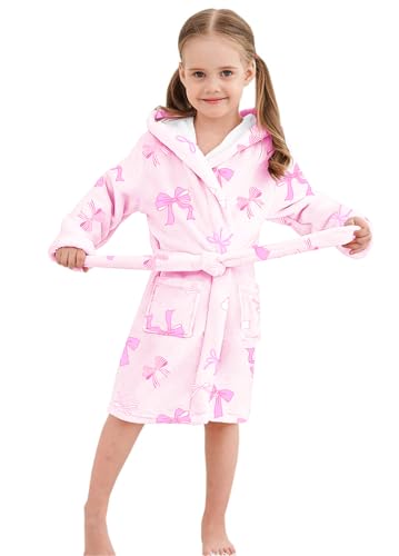Image of Umeyda Girls Fleece Hooded Robes, Warm Printed Bath Robe for Kids Soft Fuzzy Bathrobe for Gifts