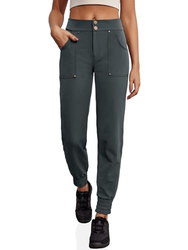 Fisoew Women's Lightweight Hiking Pants Quick Dry Water Resistant Outdoor Athletic Joggers with Pockets Grey