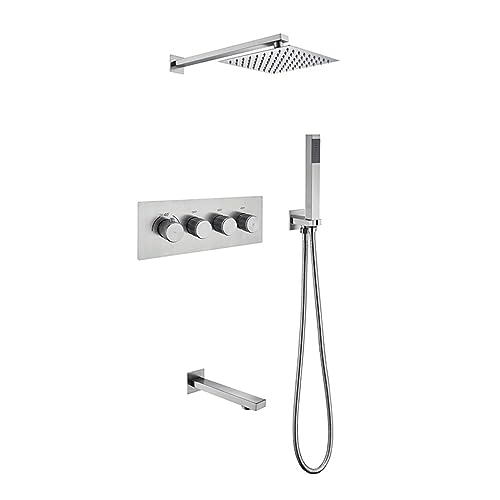 Système douche encastré blanc 3 sorties avec mitigeur inox 304 et grand pommeau tête