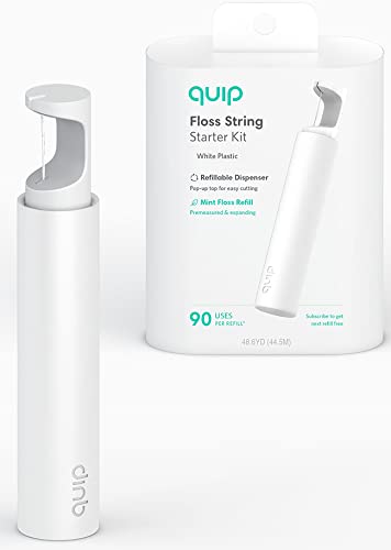 QuipFloss String, Refillable Dispenser, White Plastic