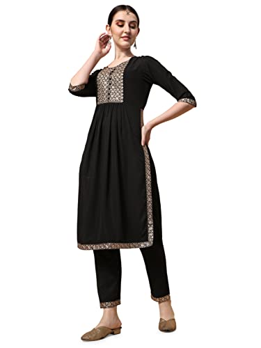 Image of NAINVISH Women's Geometric Straight Rayon Blend V-Neck Co-ord Set (SD861)