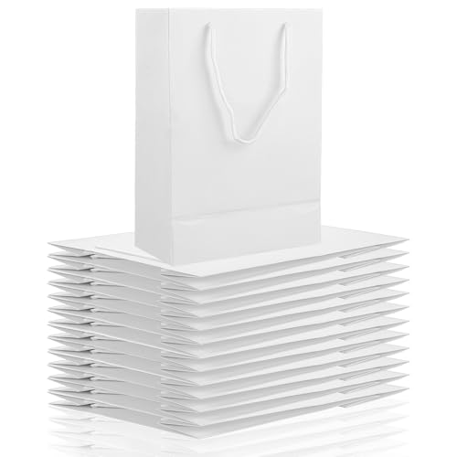 CYEER 36 Pack White Gift Bags H28xL20xW10cm Medium White Paper Bags with Handles Bulk Shopping Bag Gift Bag for Presents Jewellery Retail