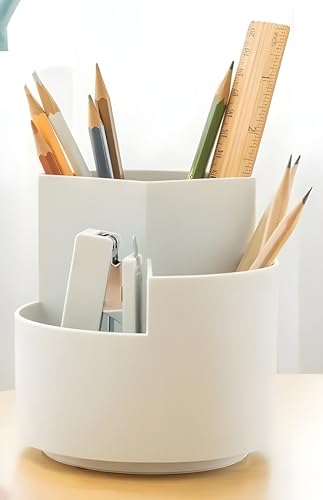 NowExp 3-Compartment White Plastic Pen & Pencil Holder - Image 5