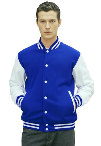 Image of Men's Varsity Jacket Genuine Leather Sleeve and Wool Blend Letterman Boys College Varsity Jackets XS-5XL