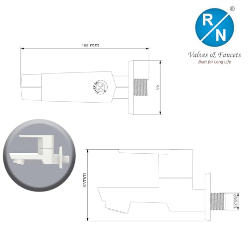 Image of RN PTMT Bib Cock for Bathroom | 15mm Foam Flow Water Tap with Flange | Luxury G20 Series Faucet | High-Grade Engineering Polymer Tap (White, Pack of 1)