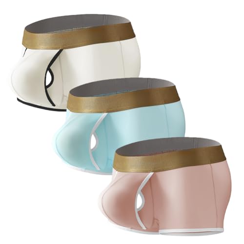 Men's Separated Pouch Boxers Fly Pouch Front Open Enhance Bulge Underwear Quick Dry Ultra-Thin Trunks