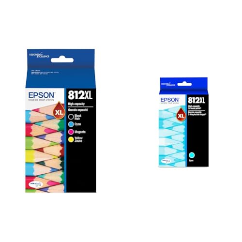 Image of Epson 812 DURABrite Ultra Ink High Capacity Black & Color Cartridge Combo Pack & 812 DURABrite Ultra Ink High Capacity Cyan Cartridge (T812XL220-S)