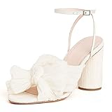 VIMISAOI Womens High Block Chunky Heel Sandals Fashion Open Toe Ankle Buckle Strap Pleated Bow Heel Sandals Wedding Dress Shoes Pumps