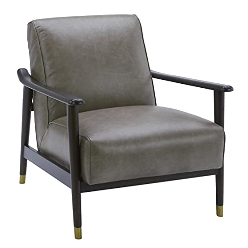 Amazon Brand â€“ Rivet Mid-Century Modern Leather Accent Chair with Wood Arms, 29.1"W, Gray