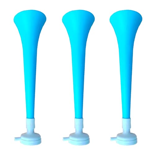 FUN FAN LINE Pack 3 Vuvuzelas de Plástico - Ideales para Animar, Festejar y Hacer Ruido - Fútbol, Conciertos y Eventos Deportivos - 120 DB de Ruido - Color Argentina/Uruguay