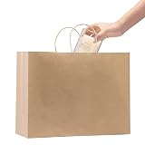 GSSUSA Gift Bags Large with Handles16x6x12 Brown 50Pcs, Kraft Paper Bags Bulk Bags for Small Busines