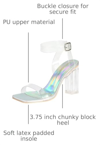 Image of Women's Clear Chunky Block Heeled Sandals 3.74 Inches Open Toe Ankle Strap Block High Heel Sandal Dress Dancing Sandals Daily Work Party Shoes