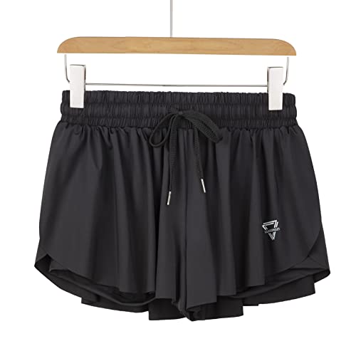 Image of 2 in 1 Flowy Running Shorts for Women Gym Yoga Athletic Womens Workout Biker Spandex Lounge Sweat Skirt Summer
