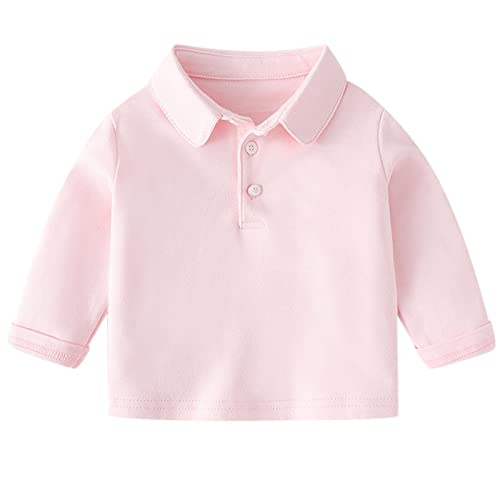 Boys Polo Collared Shirt Solid Long Sleeve Pique Comfy Button Shirts Toddler Kids Stretchy Golf Tennis Blouse Tops - Main Image