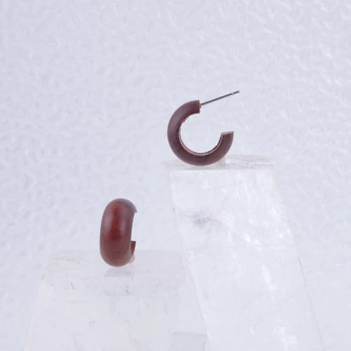 Red Hardwood Half Hoop Stud Earrings for Women Men, Natural Wood Boho Minimalist, 18mm Wooden Huggie Earrings jewelry for Her or Him3