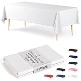 Exquisite Flannel Backed Vinyl Tablecloths, Solid Color Premium Quality Waterproof Table Cover (54 Inch. X 108 Inch, White)