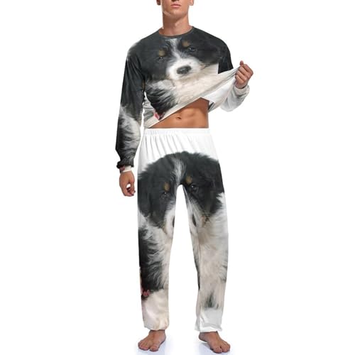 Vêtements de nuit homme Fleur Chien ensemble pyjama manche longue pantalon - 3