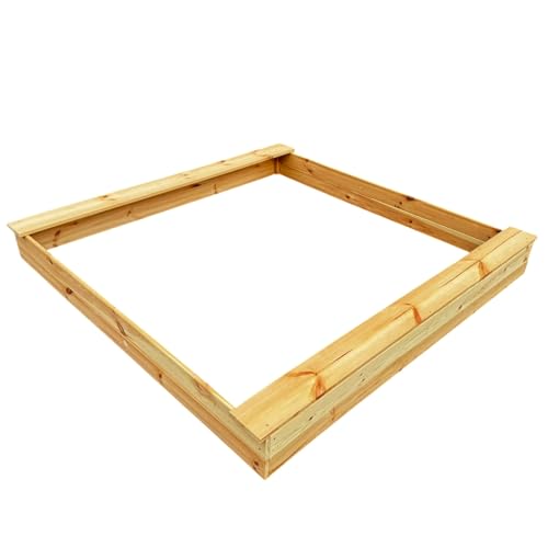 Sabbiera in legno massello naturale, 140 x 140 cm, con 2 tavole, resistente alle intemperie, stabile qualità del legno, per bambini dai 3 anni in su, istruzioni incluse (lingua italiana non garantita)