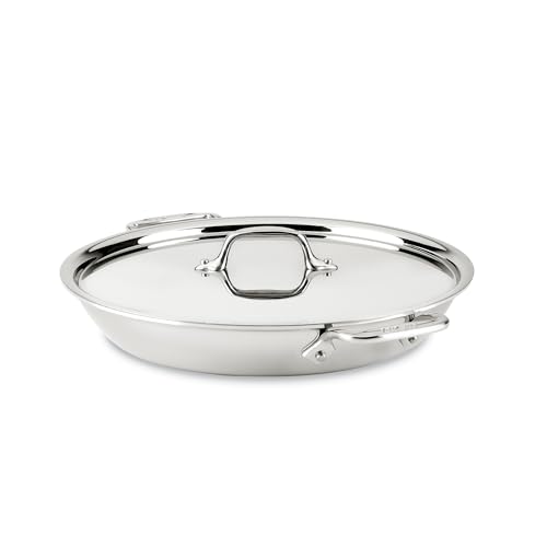 Image of All-Clad D3 Stainless Steel 3Qt Braiser Pan with Lid, Made in the USA | The Original Bonded Professional Cookware, 12.5 inch Universal Pan, Induction Compatible, Oven Safe up to 600F