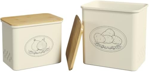 Lifewit 2er Set Kartoffel Aufbewahrungsbox, zwiebel aufbewahrung, Grün | Kunststoff behälter für Kartoffel Zwiebel knoblauch Aufbewahrung, Stapelbare Kartoffelbox Küche mit Frische