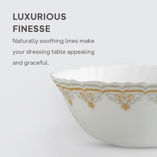 Image of CELLO Victor Imperial Plus Series Opalware Dinner Set of 33 Pieces For Family of 6 | Bone-Ash Free & Leadfree Opal Glass Microwave & Dishwasher Safe Crockery Plates & Bowls Set For Daily Use & Gifting