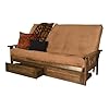Kodiak tucson queen futon frame with storage drawers wood futon set with mattress included in suede fabric mattress tanwalnut  urban country home decor