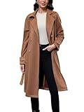Haianguoji Women's Winter Faux Suede Long Trench Coat Casual Double-Breasted Notch Lapel Overcoat Outerwear(Coffee, S)