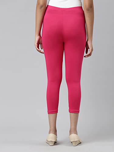 Image of GO COLORS Girls Solid Mid Rise Slim Fit Cropped Leggings