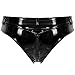 Lejafay Men's Shiny Metallic Zipper Front Bulge Pouch G-String Thong T-Back Swimsuit Bottoms Underwear Black Large