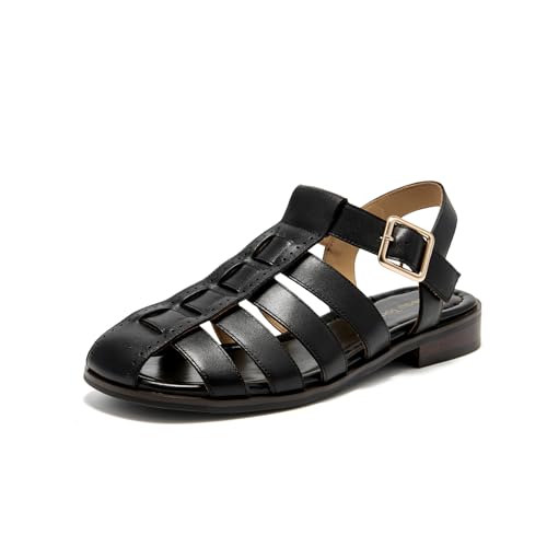 Image of BEAU TODAY Fisherman Sandals for Women, Women's Leather Flat Sandals, Gladiator Strappy Close Toe Roman Sandals Shoes Comfortable Dress Buckle Summer Shoes