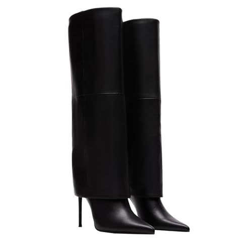 Femflame Fold Over Knee High Boots - Wide Calf, Pointed Toe Stiletto Heel, Tall Boots