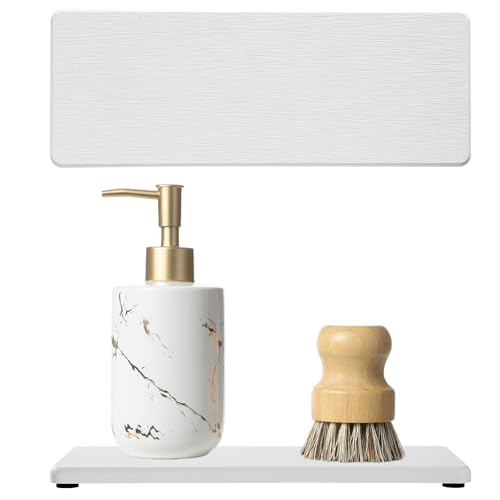 2PCS White Water Absorbing Diatomite Stone Drying Soap Dish Sink Vanity Tray for Bathroom/Kitchen Counter, Sponge Holder Mat Dispenser Rack Faucet Splash Guard Caddy Organizer, 9"x3.5"