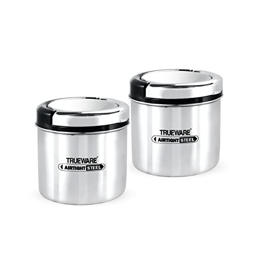 Image of Trueware Stainless Steel Lift up Tea Coffee Container | Set of 2 |Sugar Coffee Container| Air tight | BPA Free | 100% Stainless Steel | Odour Proof | Kitchen Storage (500 ml)