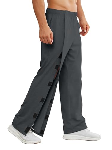 Image of Deyeek Men's Tear Away Pants 2 Side Full Open Bottom Sweatpants Loose Fit Casual Adaptive Post Surgery Pants with Pockets