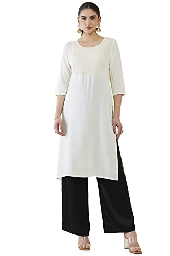 Image of Soch Women Off White Rayon Embroidered Kurta