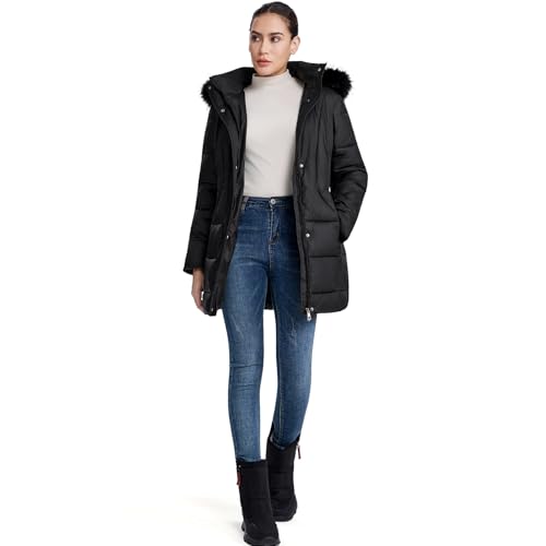 Image of HOTIAN Women's Winter Puffer Down Coat Long Thickened Padded Parka Warm Jacket with Faux Fur Detachable Hooded