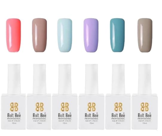 Image of Bolt Bee Gel Polish Kit, 6 Colors Light Soft Sakura White Nude Spring Soak off Nail Art Design Manicure Kit at Home (09)