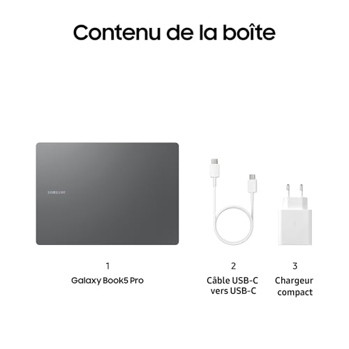 Samsung Galaxy Book5 Pro 14", Copilot+ PC, Ordinateur Portable avec IA, Processeur Intel Core Ultra 7, Mémoire 16 Go RAM, Stockage 512 Go, Clavier AZERTY FR, Anthracite