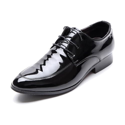 Mens Fashion Patent Leather Derby Shoes Lace Up Formal Business Shoes Pointed Toe Shiny Flat Office Dress Shoes - Main Image