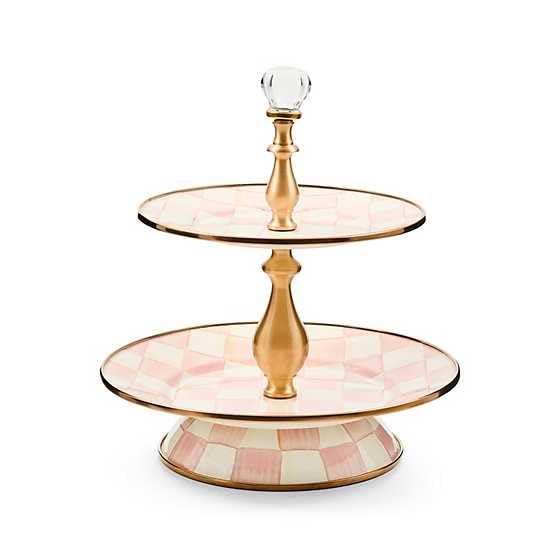 MACKENZIE-CHILDS Two-Tier Sweet Stand, Pink-and-White Rosy Check
