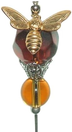 Vista 2 de BEE HONEY AMBER GLASS CRYSTAL Stick Hat Pin Long Hatpin Vintage Style Silver Plt