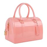 Ladies Summer Jelly Pillow-shaped Top Handle Handbag Candy Color Transparent Crystal Purse (Pink)