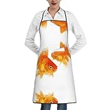 ggasdvjj Delantales con estampado de peces dorados para hombres y mujeres, bolsillos grandes, ajustable, resistente a las gotas de agua, delantal de dibujo para barbacoa.